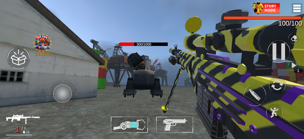 Stepbots Sandbox Playground 2 - Jugabilidad de disparos en primera persona en Stepbots Sandbox Playground 2 con un rifle de francotirador.