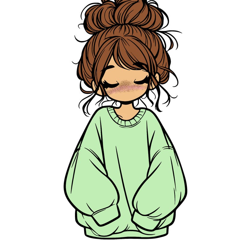 girl with baggy sweatshirt and messy bun