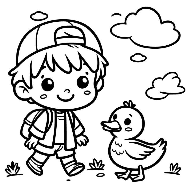 a boy with a duck