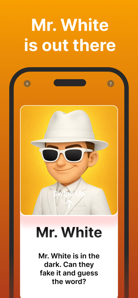 Pantalla del perfil del personaje Sr. Blanco en el juego Imposter Up, mostrando a un hombre con traje y sombrero blancos.