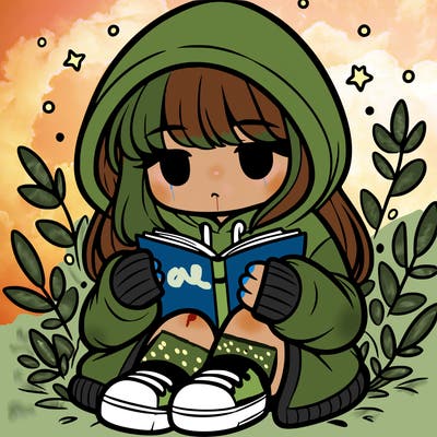 girl in oversized hoodie reading a book