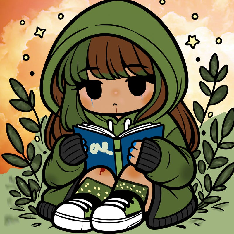girl in oversized hoodie reading a book