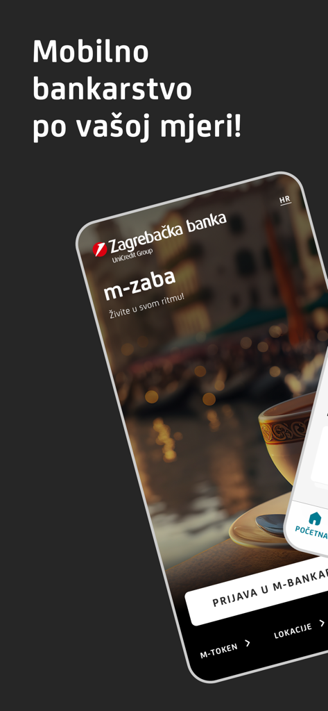 Schermata di accesso introduttiva per l'app di mobile banking aziendale m-zaba di Zagrebacka banka