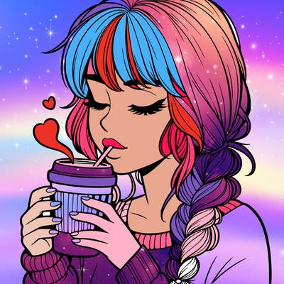 realistic girl drinking coffee