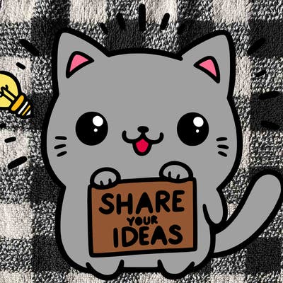 a cute cat saying share your ideas