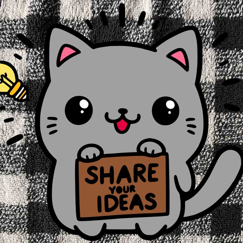 a cute cat saying share your ideas