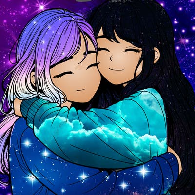 realistic two girls hugging