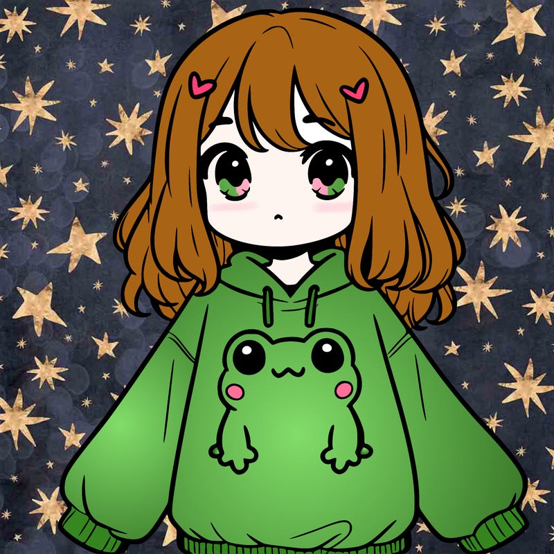 girl wearing frogging sweatshirt