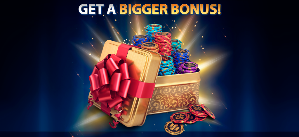 Spades by Pokerist - Une boîte cadeau dorée débordant de jetons de casino sous le texte Obtenez un plus gros bonus.