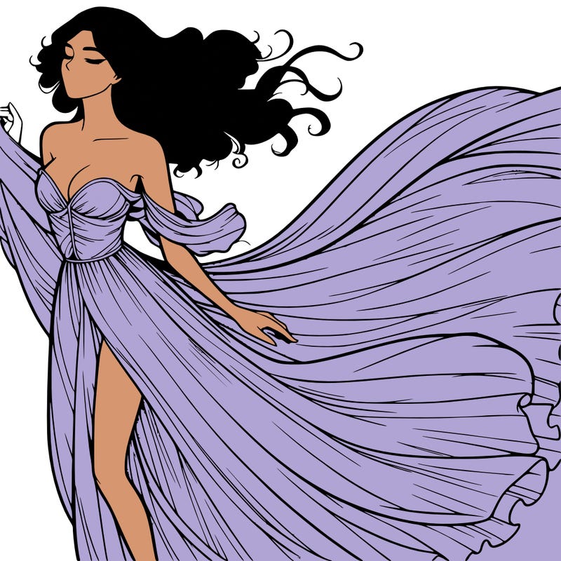 realistic woman in dress flowing the the wind