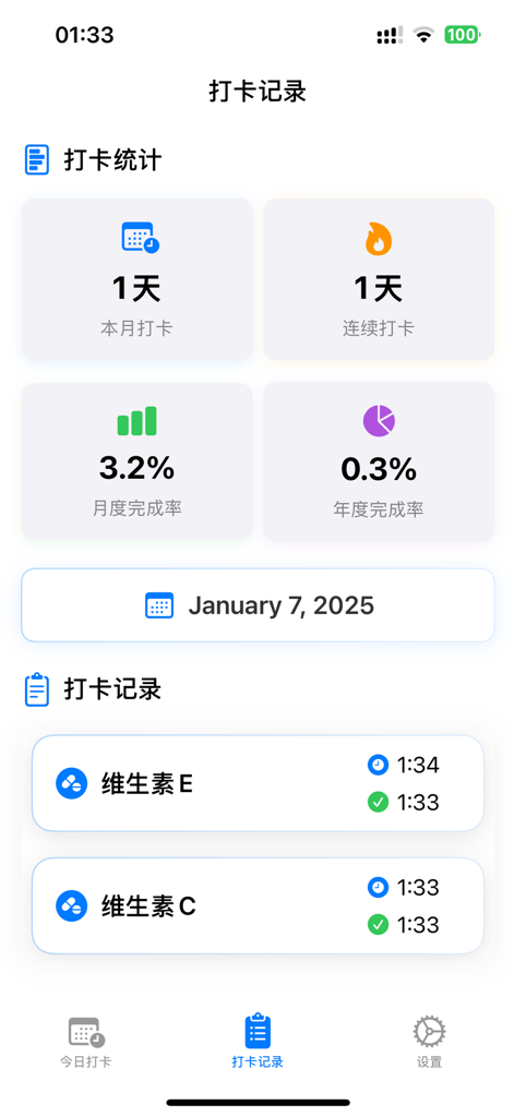 Dashboard del tracker farmaci che mostra i registri giornalieri dei farmaci e le statistiche sanitarie.