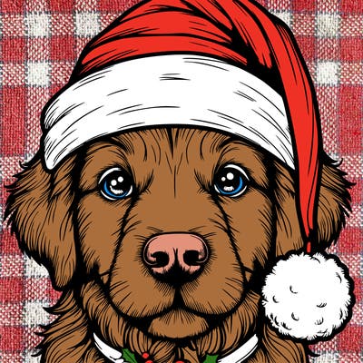 realistic dog with a christmas hat