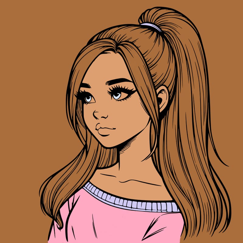 realistic girl with a high ponytail