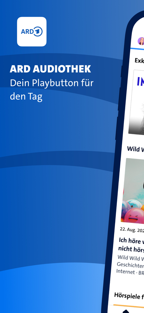 ARD Audiothek mobile app introductory screen with logo and tagline