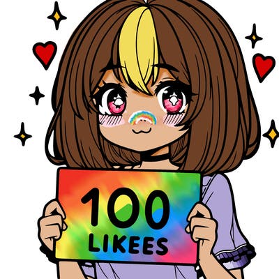 anima girl holding a 100 likes sign in her hand