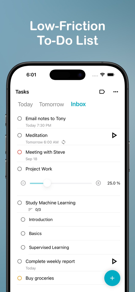 Engross: ADHD Focus Timer - Engross app task manager interface with sub-tasks and progress tracking for ADHD productivity