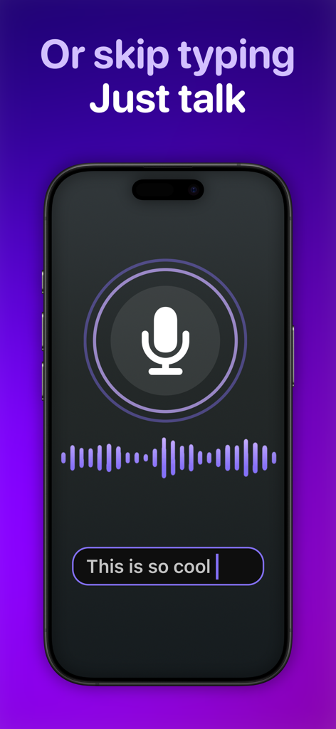 TV Remote Control “Universo” - Ecrã do iPhone mostrando a funcionalidade de voz para texto para uma aplicação de controlo remoto de TV universal