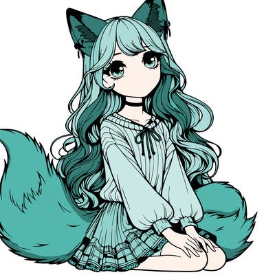 realistic girl with fox ears and tail