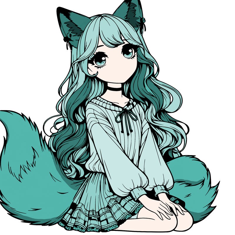 realistic girl with fox ears and tail