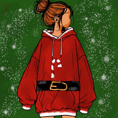 realistic girl with a oversized sweatshirt on and a bun