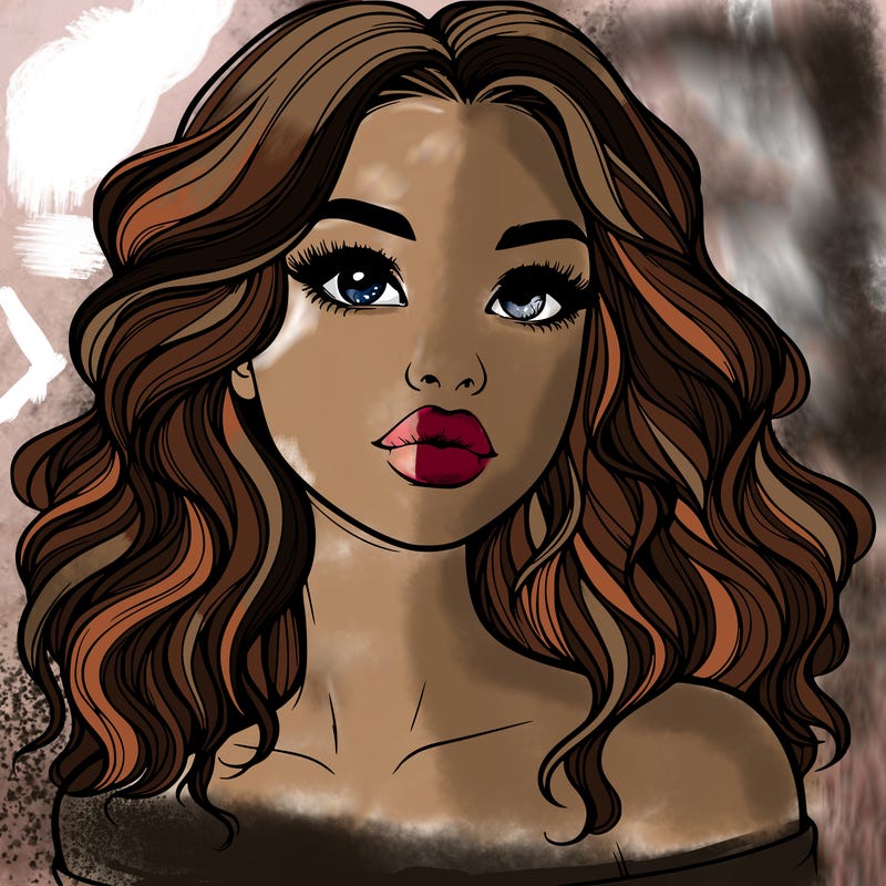 realistic girl with wavy hair and lips