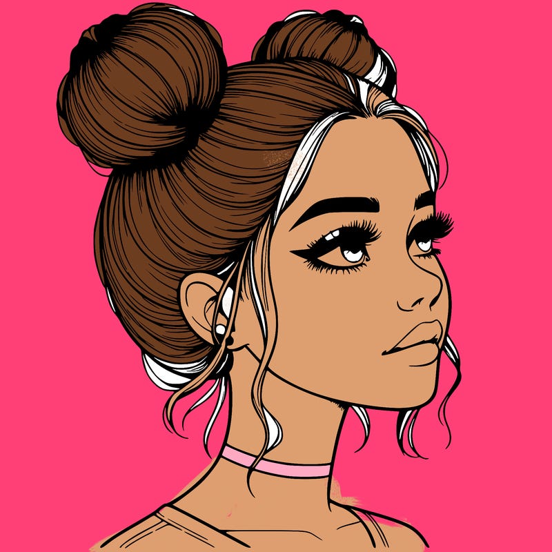 realistic girl with buns on the top of her head