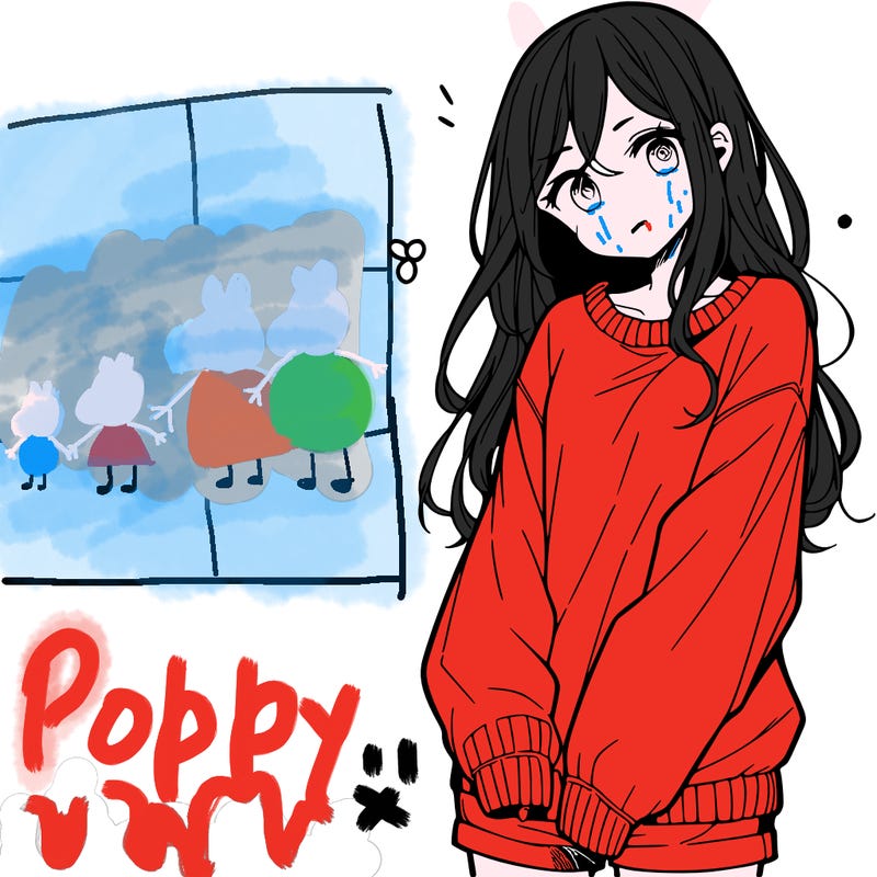 manga teen girl  in a sweater and baggy pants