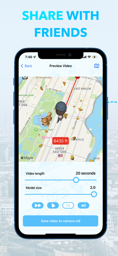 Travel, Journey Boast・Mult.Dev - Une interface mobile montrant un aperçu vidéo d'une carte de voyage animée avec des avatars personnalisés et des outils de montage vidéo