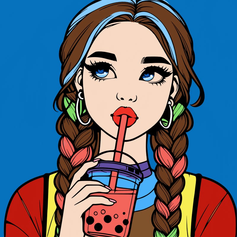 realistic girl with braided hair drinking boba