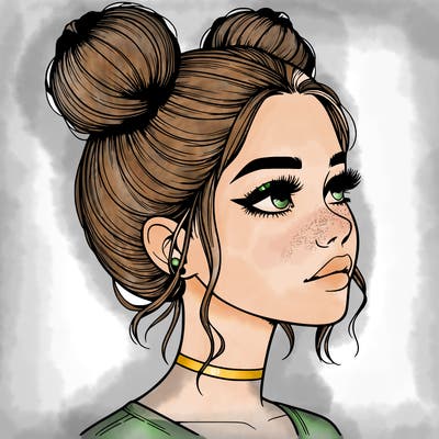 realistic girl with buns on the top of her head