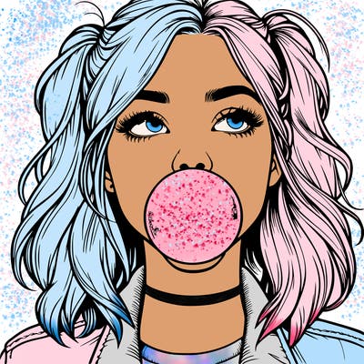 realististic girl blowing bubble -gum