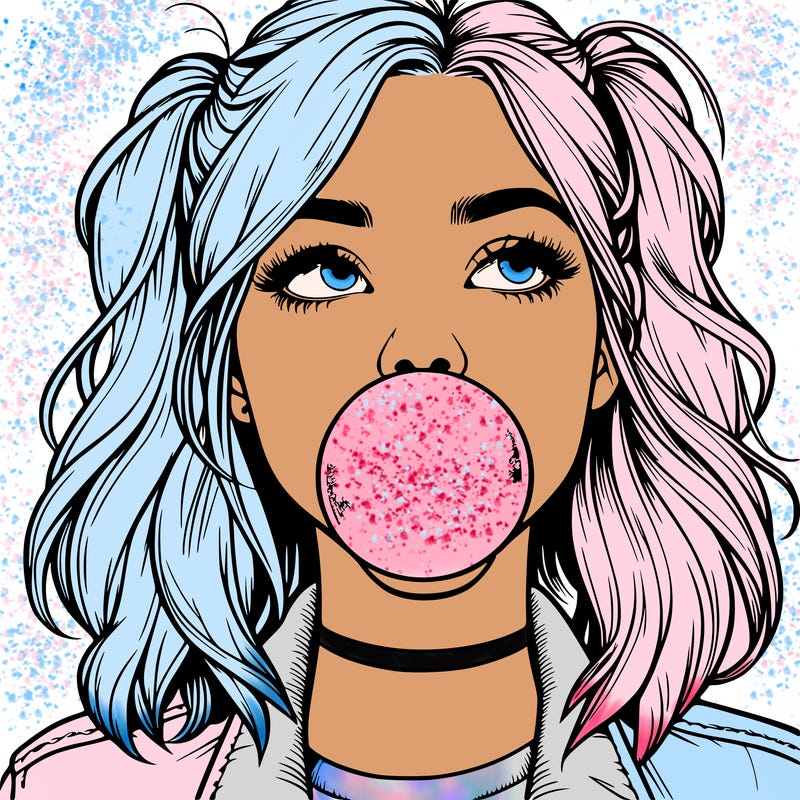 realististic girl blowing bubble -gum