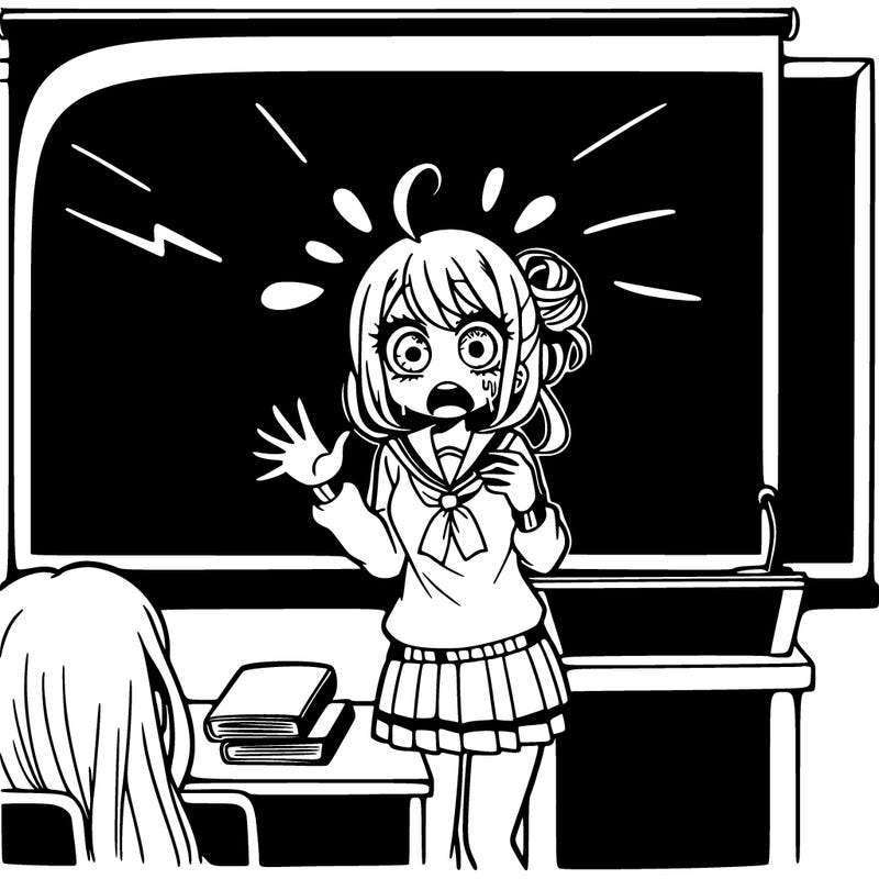 scared manga girl presenting to class
