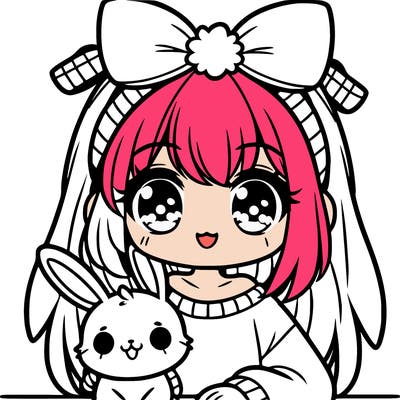 cute girl with her pet bunny anime