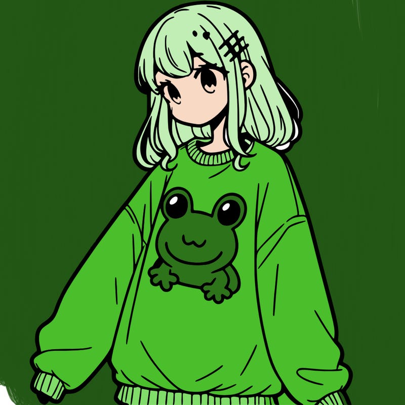 girl wearing frogging sweatshirt