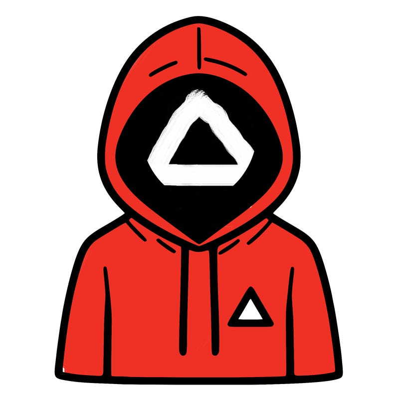 a person with non face waering a hoodie with a small triangle symbol