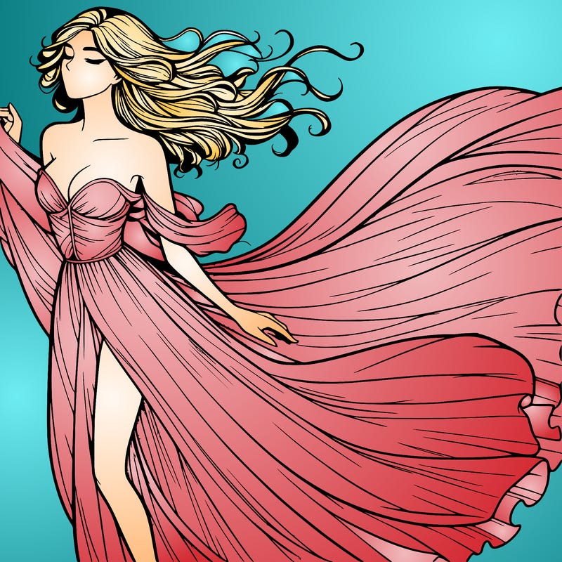 realistic woman in dress flowing the the wind