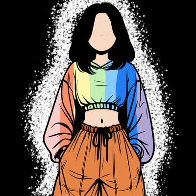 realistic girl faceless with baggy pants and a crop top