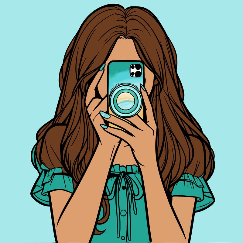a realistic girl holding her phone taking pictures