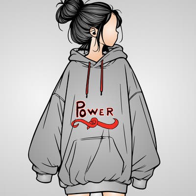 realistic girl with a oversized sweatshirt on and a bun