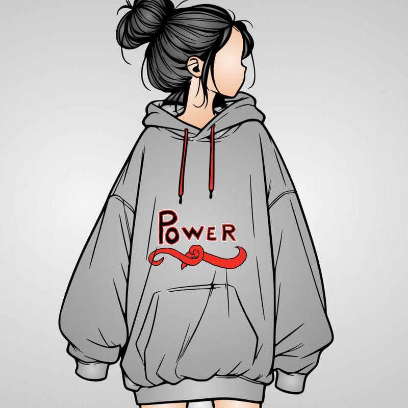 realistic girl with a oversized sweatshirt on and a bun