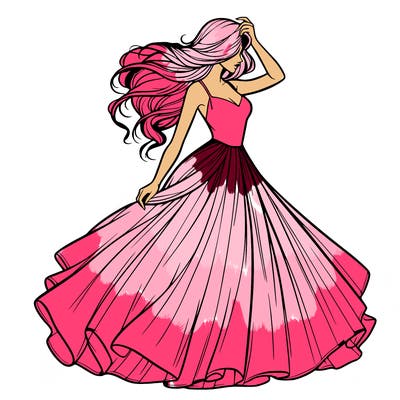 realistic woman with dress flowing in the wind