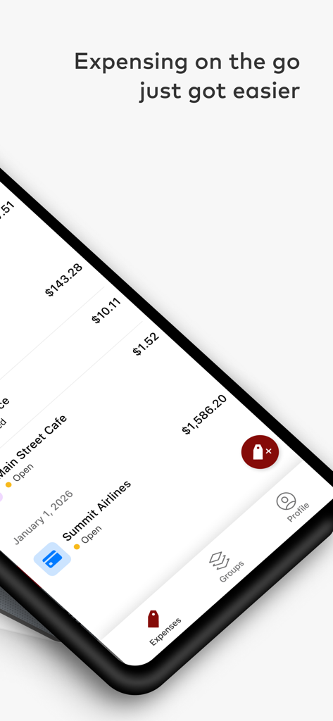 Smart Data - A smartphone screen displaying the Smart Data by Mastercard app with a list of business expenses like dining and travel