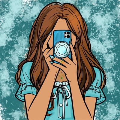 a realistic girl holding her phone taking pictures