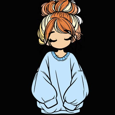 girl with baggy sweatshirt and messy bun