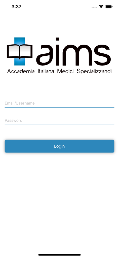 Manuali AIMS - Login screen of the Manuali AIMS app featuring the academy logo and username and password input fields.