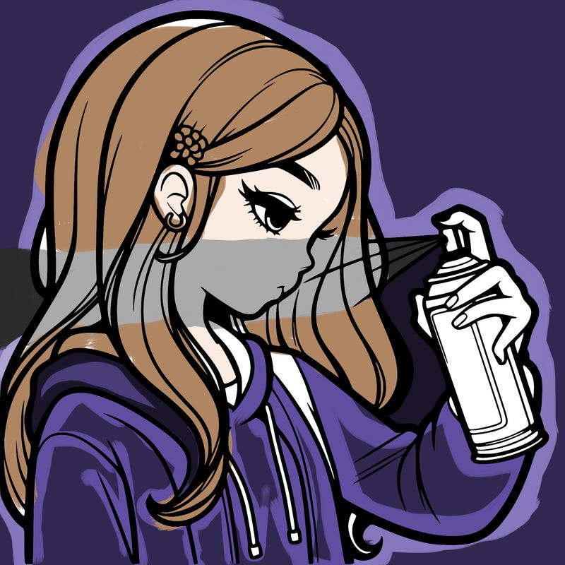 a realistic girl spray painting