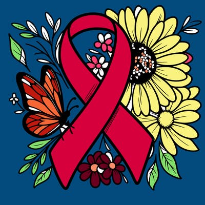 cancer awareness symbol with flowers and butterflies