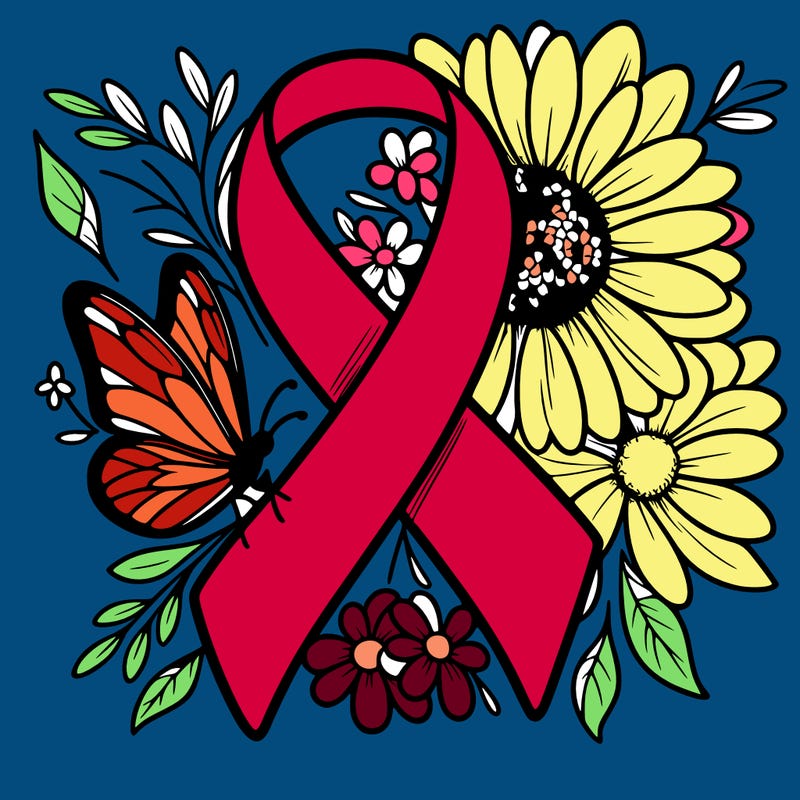 cancer awareness symbol with flowers and butterflies