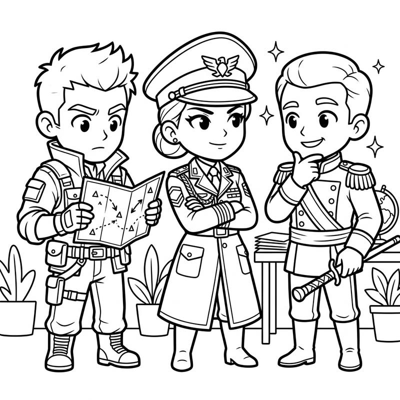 Ignite young imaginations with this exciting coloring page featuring famous military strategists! Kids will love bringing these brave leaders and their strategic world to life with vibrant colors.